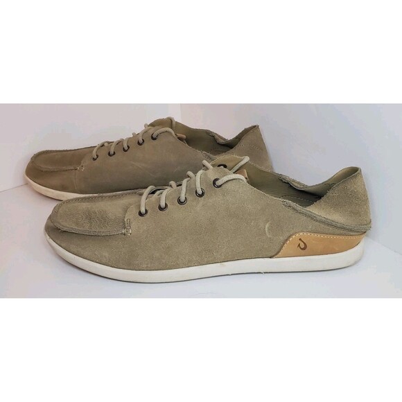 Olukai Nalukai KALA Tan Beige Leather Lace Up Loafer Shoes Men’s Size 13 main image 5